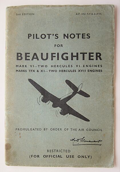RAF Pilot's Notes for Bristol Beaufighter Mk VI, TEX & X1 - Click for the bigger picture