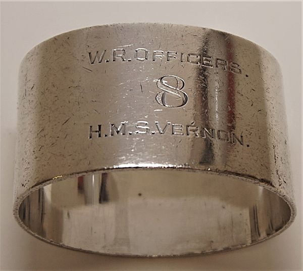 HMS Vernon Ward Room Presentation Silver Napkin Ring - Click for the bigger picture